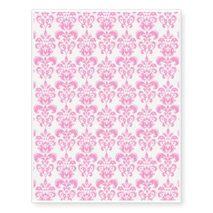 Girly Pink Vintage Damask Pattern 2 Temporary Tattoos
