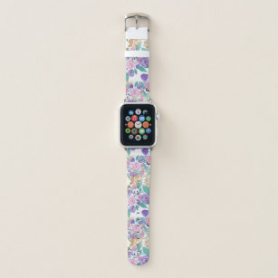 Girly Pink Violet Purple Gold Watercolor Flowers Apple Watch Band