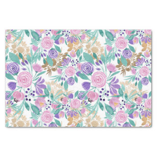 Girly Pink Violet Purple Gold Watercolor Flowers Tissue Paper
