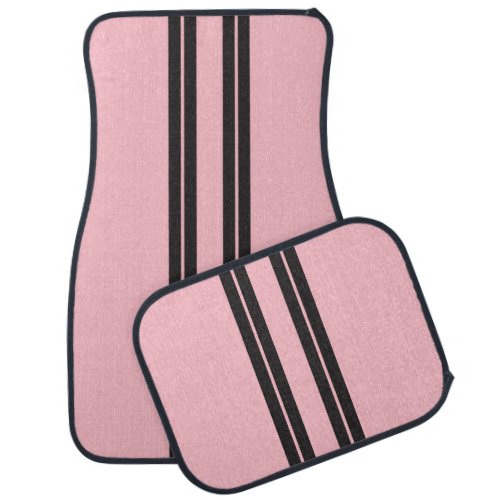 Girly Pink w Black Racing Stripes Car Floor Mat