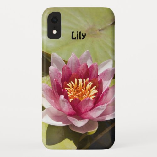 Girly Pink Water Lily Photo Lily Pads Personalized iPhone XR Case