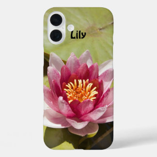 Girly Pink Water Lily Photo Lily Pads Personalized iPhone 16 Plus Case