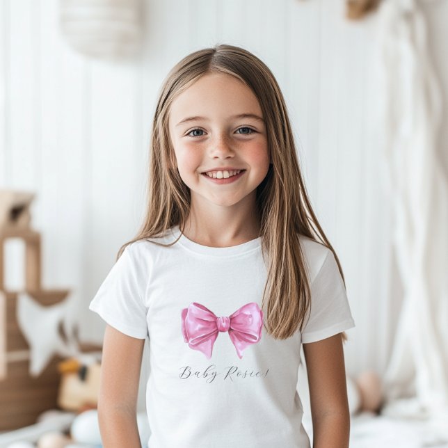 Girly Pink Watercolor Bow Baby Shower Baby T-Shirt (Girly Pink Watercolor Bow Baby Shower Baby T-Shirt)