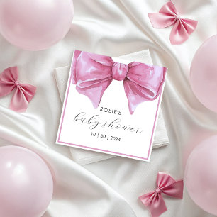 Girly Pink Watercolor Bow Baby Shower Napkins
