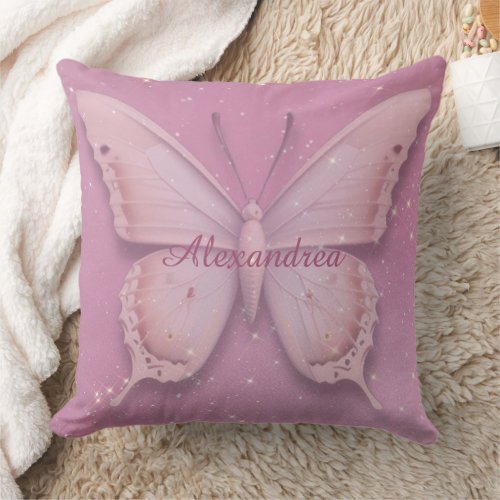 Girly Pink Watercolor Butterfly  Throw Pillow