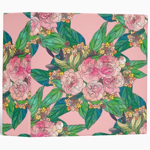 Girly Pink Watercolor Floral Hand Paint 3 Ring Binder