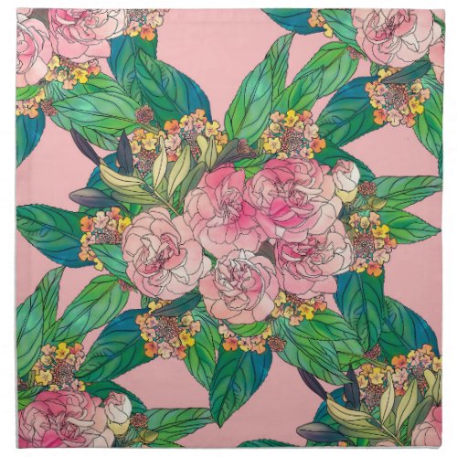 Girly Pink Watercolor Floral Hand Paint Cloth Napkin