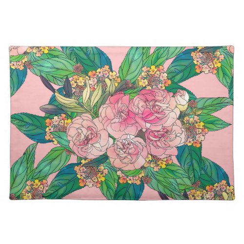 Girly Pink Watercolor Floral Hand Paint Cloth Placemat