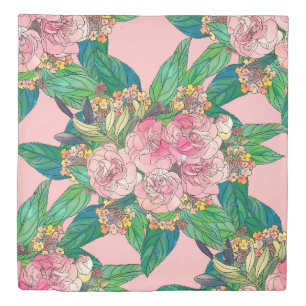 Girly Pink Watercolor Floral Hand Paint Duvet Cover