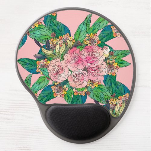 Girly Pink Watercolor Floral Hand Paint Gel Mouse Pad