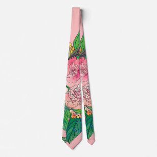 Girly Pink Watercolor Floral Hand Paint Neck Tie