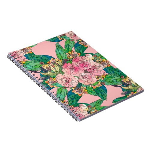 Girly Pink Watercolor Floral Hand Paint Notebook