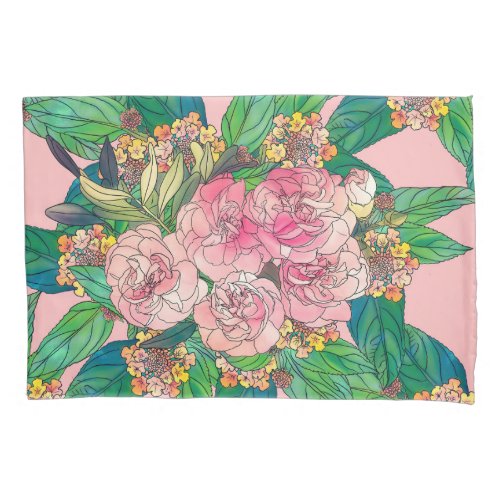 Girly Pink Watercolor Floral Hand Paint Pillow Case