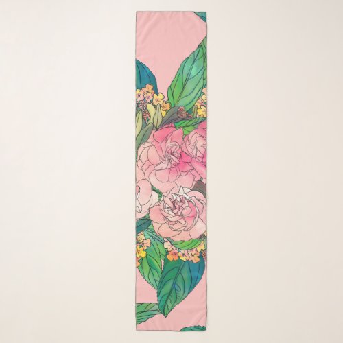 Girly Pink Watercolor Floral Hand Paint Scarf