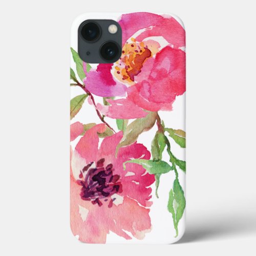 Girly Pink Watercolor Floral Pattern iPhone 13 Case