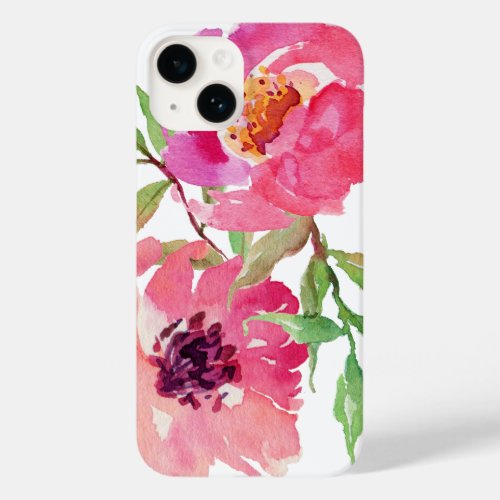Girly Pink Watercolor Floral Pattern Case_Mate iPhone 14 Case