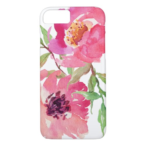 Girly Pink Watercolor Floral Pattern iPhone 87 Case