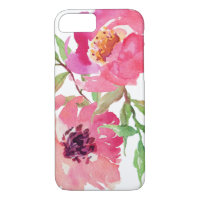Girly Pink Watercolor Floral Pattern iPhone 7 Case