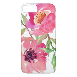 Girly Pink Watercolor Floral Pattern iPhone 7 Case