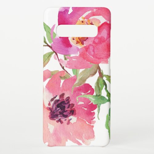 Girly Pink Watercolor Floral Pattern Samsung Galaxy S10 Case