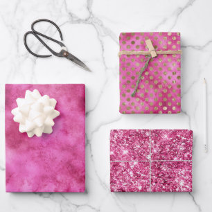 Girly Pink Watercolor Gold Dots Glitter Wrapping Paper Sheets