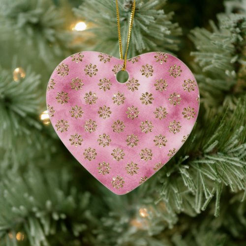 Girly Pink Watercolor Gold Glitter Flowers Ceramic Ornament