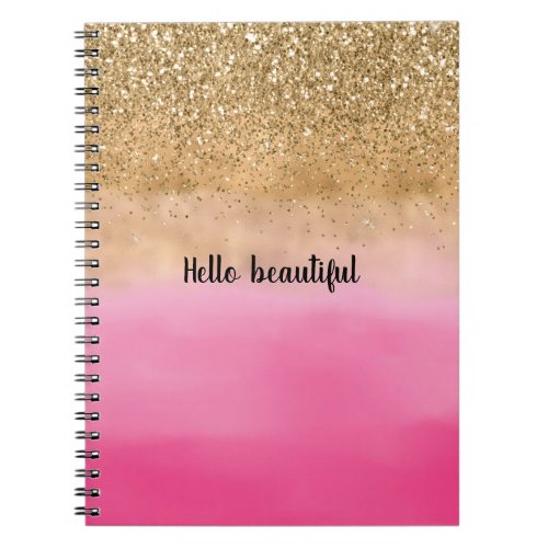 Girly Pink Watercolor Gold Glitter Glitz Confetti Notebook