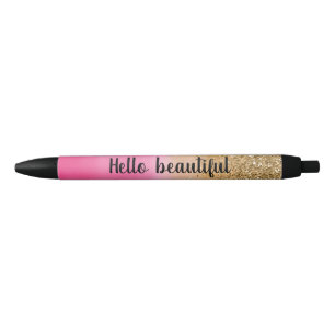 Girly Pink Watercolor Gold Glitter Glitz Confetti Pen