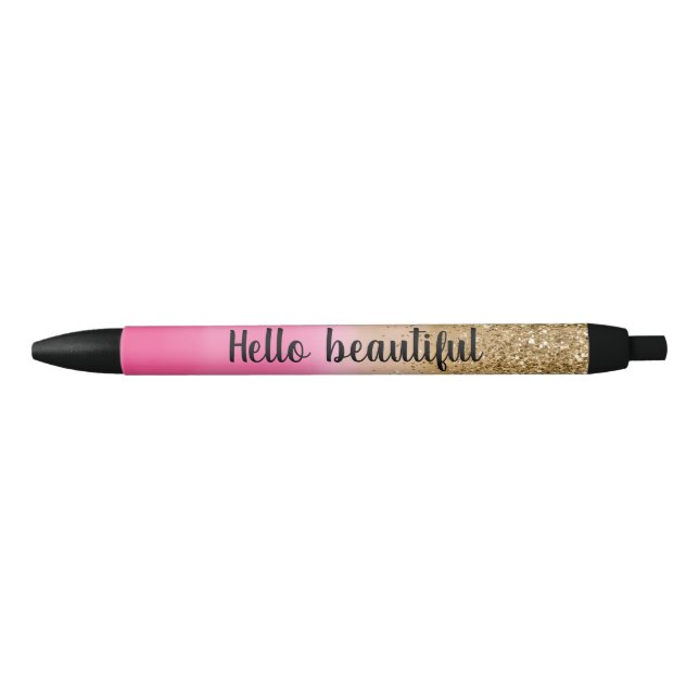 Girly Pink Watercolor Gold Glitter Glitz Confetti Pen (Front)