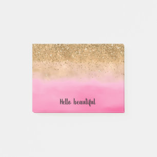 Girly Pink Watercolor Gold Glitter Glitz Confetti Post-it Notes