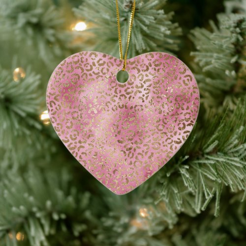 Girly Pink Watercolor Gold Leopard Print Ceramic Ornament