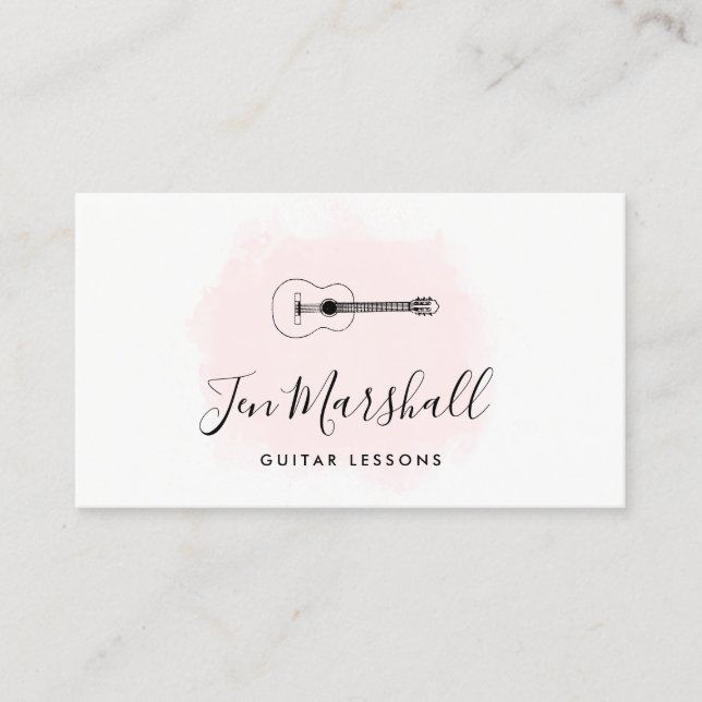 girly pink watercolor guitarist business card (Front)