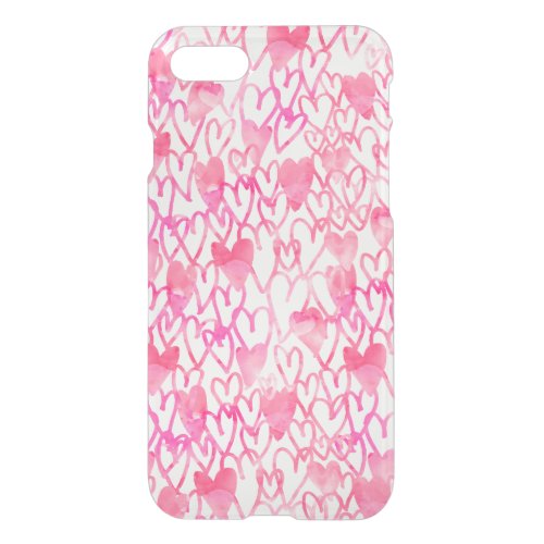 Girly pink watercolor hand drawn hearts pattern iPhone SE87 case