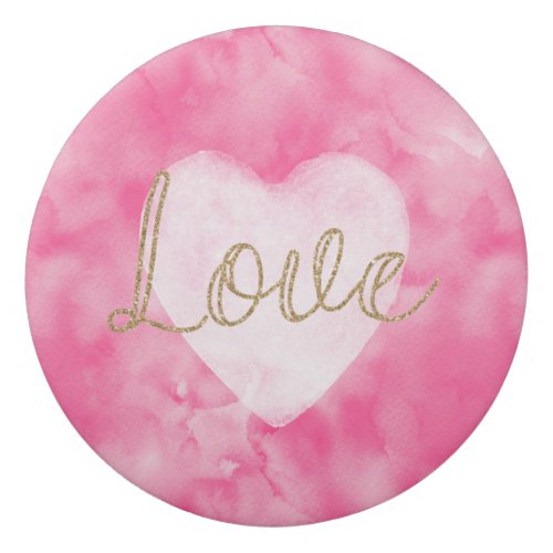 Girly Pink Watercolor Heart Gold Glitter Love   Eraser