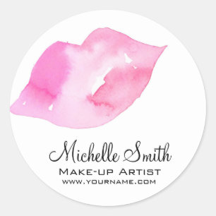 Girly Pink Watercolor Lips Makeup Artist Beauty Classic Round Sticker