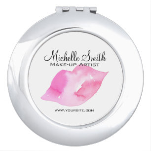 Girly Pink Watercolor Lips Makeup Artist Beauty Compact Mirror