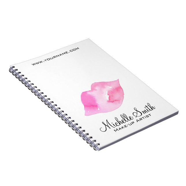 Girly Pink Watercolor Lips Makeup Artist Beauty  Notebook (Right Side)