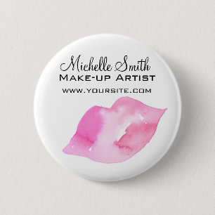 Girly Pink Watercolor Lips Makeup Artist Beauty  Pinback Button