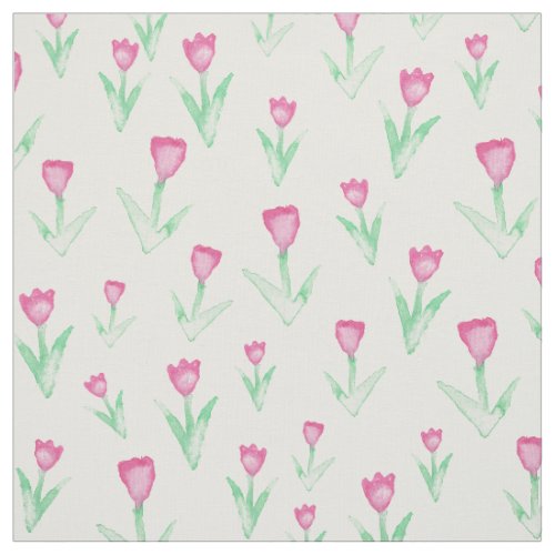 Girly pink watercolor modern tulips floral pattern fabric