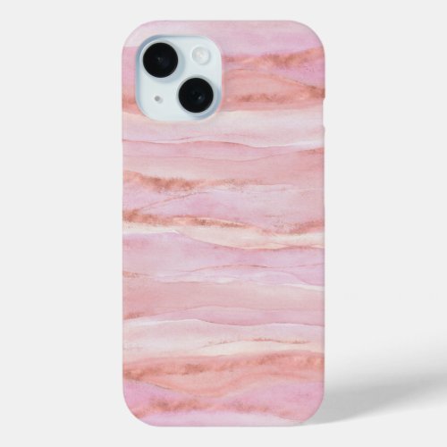 Girly Pink Watercolor Pattern Rose Gold Layers iPhone 15 Case