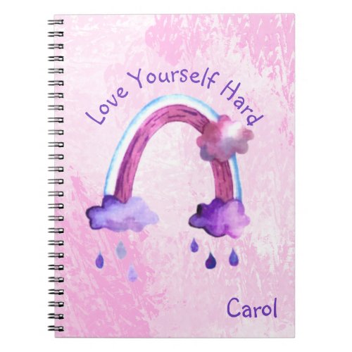 Girly Pink Watercolor Rainbow Self Love Notebook