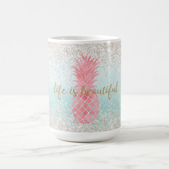 Girly Pink Watercolor Tropical Pineapple Coffee Mug (Center)