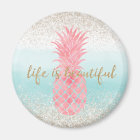 Girly Pink Watercolor Tropical Pineapple