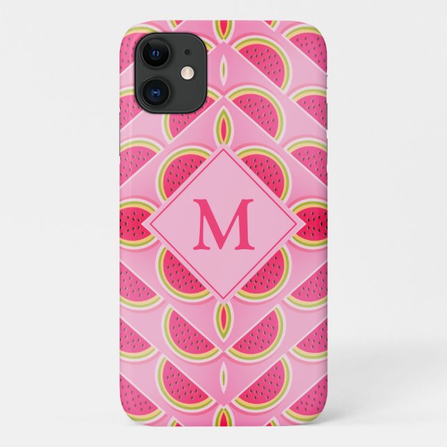 Girly Pink Watermelon Monogram Case-Mate iPhone Case (Back)