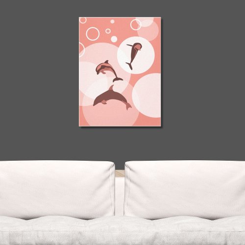 Girly Pink Wave Jumping Dolphins Canvas Print