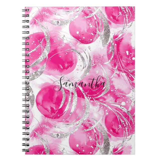 Girly Pink White Abstract Circles Notebook (Front)