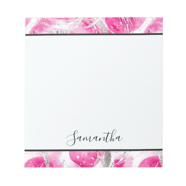 Girly Pink White Abstract Circles Notepad (Front)