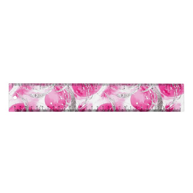 Girly Pink White Abstract Circles Ruler (Front)