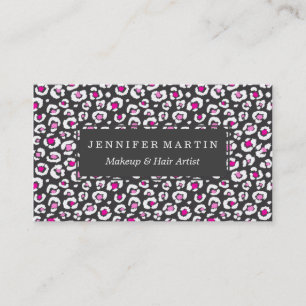 Girly Pink White and Black Leopard Print Business Card