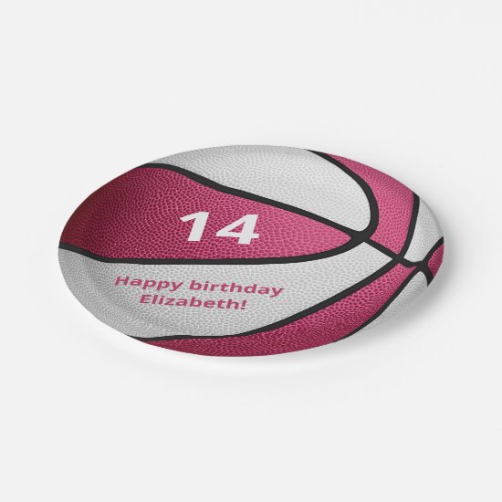 girly pink white basketball birthday party paper plate